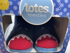 Totes Toasties Kids Shark Slippers Slip On Blue Size Medium 13-1 Fuzzy Warm