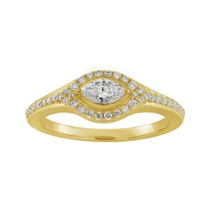 14K Yellow Gold Marquise Diamond Engagement Wedding Ring with Halo & Pave Band - Picture 1 of 7