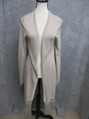 White House Black Market Sweater Womens Small Long Cardigan Fringe Boho Knit - Image 1 of 4