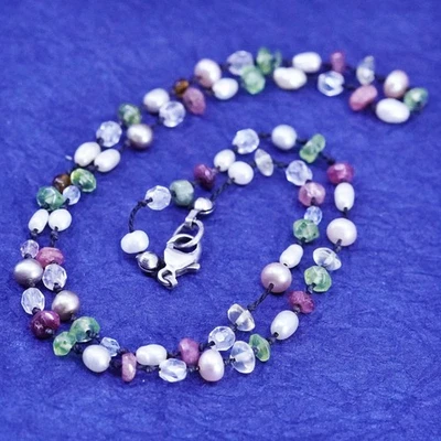 17”, plata de ley 925 hecho a mano collar de lino perlas amatista peridoto cuentas Foto 1 de 4