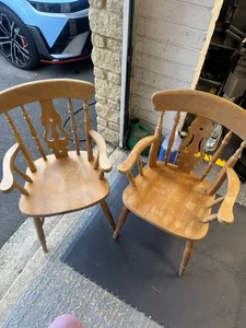 Solid Pine Fiddler Farmhouse Chairs x 2 - Picture 1 of 8