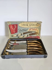 Sheffield Steak Knives With Natural Stag Handles - Boxed By Lewis, Rose & Co - Picture 1 of 7