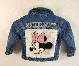 Disney Zara Minnie Mouse Jacket Youth 2-3 Years Sherpa Lined Denim Coat Kids - Picture 1 of 22