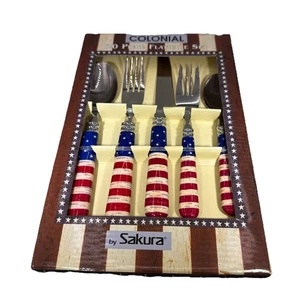 Juego de cubiertos vintage Sakura Colonial Warren Kimble 20 piezas bandera 4 de julio nuevo en caja - Imagen 1 de 6