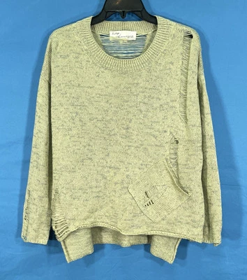 VINTAGE HAVANA Beige/Gray DESTROYED/HOLES Marled Knit POCKET Hi-Low SWEATER Sz M - Image 1 of 4