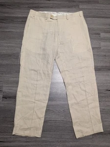 Lauren Ralph Lauren hellbraune Freizeithose aus 100 % Leinen vorne flach für Herren Größe 36 x 30 - Bild 1 von 5