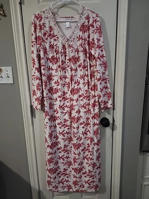 Adonna sz S Long White Red Birds Nightgown Buttons Lace Long Sleeves Soft Toile - Image 1 of 4