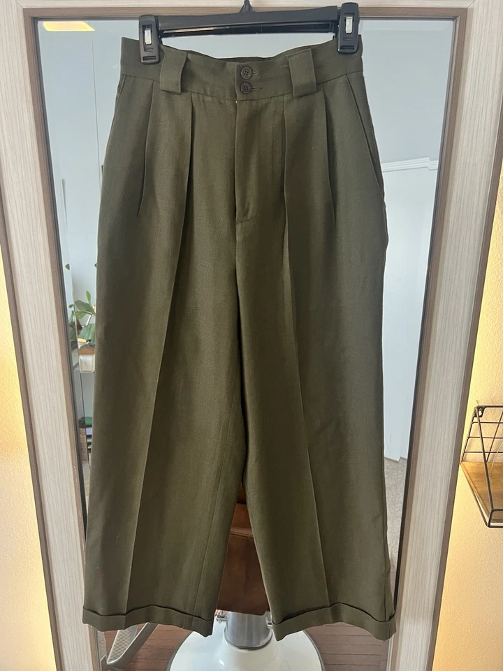 J. Pantalón ancho Crew Essential en mezcla de lana de estudio italiano verde oliva talla 6 Foto 1 de 4