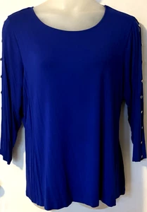 Nuevo con etiquetas Top tejido elástico detalle manga botón escalera único calibre cable para mujer 2X - Imagen 1 de 2