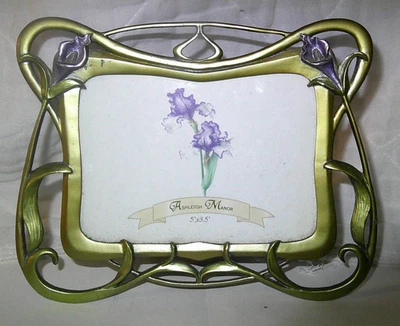 Art Nouveau Brass Easel Picture Frame with floral accent For 5"x3.5" Photo 7x5.5 - Image 1 of 2