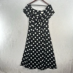 Vintage Expo Dress Womens M Black Polka Dot Maxi 90s Nautical Sheer Preppy - Picture 1 of 11