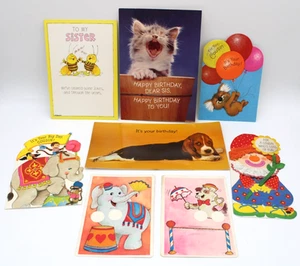 VINTAGE GREETING CARDS - Lot of 8 Circus & Cute Animals Designs 70/80s Signed - Picture 1 of 11