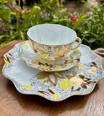1 set Anthropologie TEACUP & 5 1/2" SAUCER and plateYellow Gold Lomonosov-type - Image 1 of 4