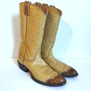 Vtg Nocona 2 Tone COGNAC Leather Cowboy Western LIZARD Skin WING TIP Boots 10 B  - Picture 1 of 13