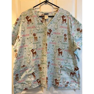 Rudolph Reindeer Women's 3XL Christmas Scrub Top Good Condition - Picture 1 of 6