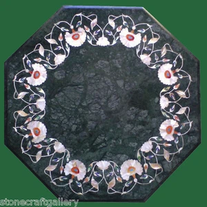 12" Green Marble Coffee Table Top Inlay Handmade Work - Picture 1 of 3
