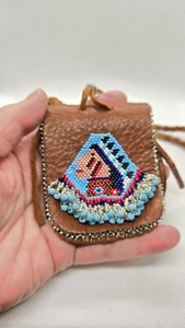 Indianer Hand Perlen Leder Beutel Halskette - Medizin/Versteck Tasche? - Bild 1 von 11