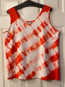 Chico's Womens Sz 3 or XL  Knit Top Tank Red/White Tie Dye Nylon Stretch - Picture 1 of 8