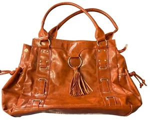 Large Orange Faux Leather Tote Bag W/ Tassel Accent & Zipper Closure By Sachi - Picture 1 of 9