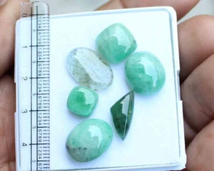 31.10 CT 6 Pcs NATURAL ZAMBIAN EMERALD MIX CABOCHON GEMSTONE LOT - Picture 1 of 3