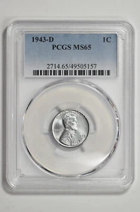 1943 D 1C Lincoln Steel Wheat Cent PCGS MS 65 New Holder - Picture 1 of 3