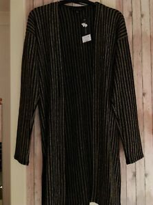 Ladies Longline Jacket Cardigan size Small New Tags Black Gold Stripes Dorothy P