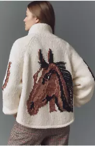 Anthropologie Pilcro Western Horse Cardigan Sweater Graphic Equestrian Sz XXS - Picture 1 of 5