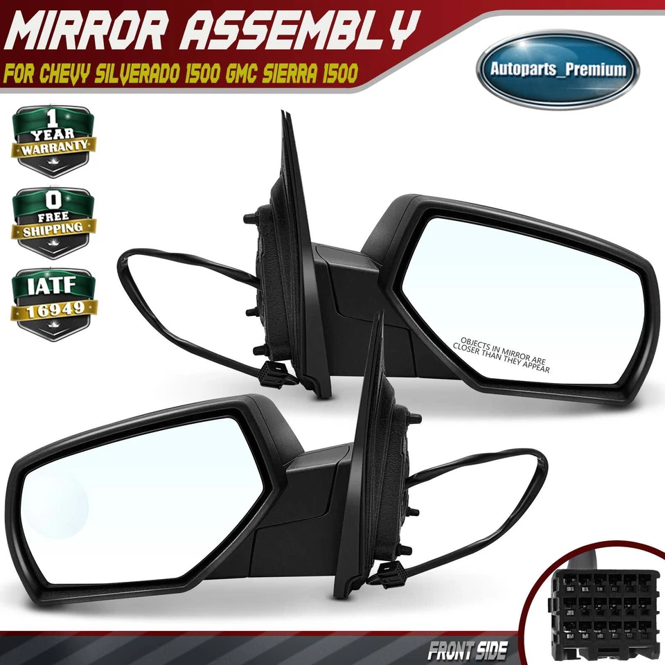 2x Power Mirror w/ Heated & Blind Spot Glass for Chevy Silverado 1500 GMC Sierra - Image 1 of 4