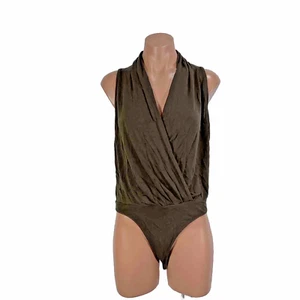 Vince Damen ärmelloser Body braun Faux Wickeloptik drapiert minimalistisch Gr. L - Bild 1 von 11