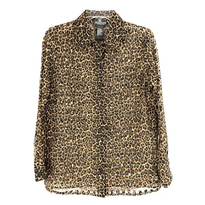 Notations S Camisa Top Pequeña Botones Frontal Leopardo Blusa Transparente Mangas Largas Mujer - Imagen 1 de 12