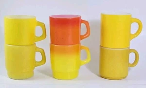 6 Vtg Milk Glass Mugs  Anchor Hocking Fire King Yellow  Orange Ombre. Mixed Lot  - Picture 1 of 19