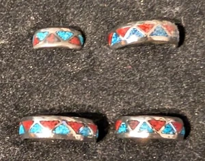Vintage Nickle Silver Wedding Bands Resin Filled Turquoise & Coral Sizes 4 to 12 - Picture 1 of 2