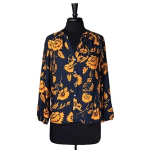 J.Crew Damen Shirt S blau gelb Blumen V-Ausschnitt Knopfleiste adrette klassische Bluse - Bild 1 von 8