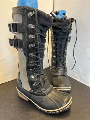 Botas de nieve Sorel Conquest Carly altas con cordones para mujer 6,5 negras impermeables de cuero Foto 1 de 4