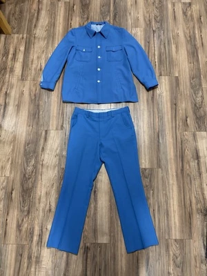 Traje Completo Azul Ocio Vintage Años 70 Para Hombre XL Top 36X31 Pantalones Disco Palm Beach Foto 1 de 4