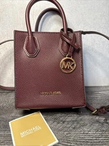 Michael Kors Mercer Extra-Small Pebbled Leather Crossbody Bag Oxblood 35S1GM9T0L - Picture 1 of 6