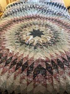 VTG ALL COTTON Quilt Bedspread 86 x 82 Green Pink HAND STITCHED Muslin Back SOFT - Bild 1 von 18