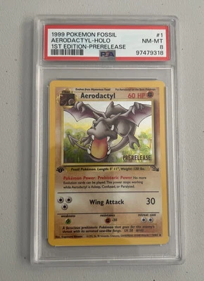 Aerodactyl 1st Edition RARE Prerelease POKEMON Card PSA 8 NM-MT FOSSIL Holo 1/62 - Image 1 of 4