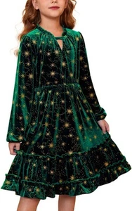 Grace Karin Girls Green Velvet Long Sleeve Tiered Ruffle Holiday Dress Size 8 - Picture 1 of 4