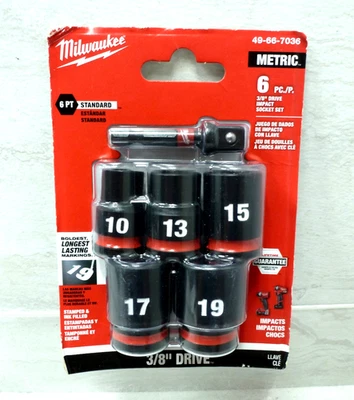 Milwaukee METRIC 6pc. 3/8” Drive Impact 6 pt. Socket Set 49-66-7036  NEW - Image 1 of 2