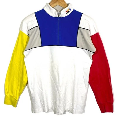 Seltenes Sweatshirt mit Reißverschluss Radsport Colorblock Iconic Mondrian Vintage 80/90’s LOOK - Bild 1 von 4