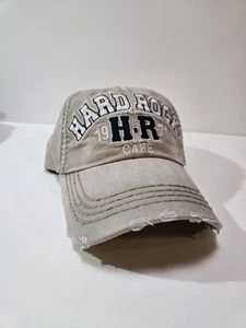 NEW Hard Rock Cafe Strapback Hat Distressed Khaki Beige Brown Tan Logo Classic - Picture 1 of 6