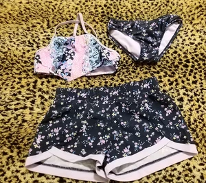 3 Piece Set Girl's Ditsy Floral Bikini Bottom with Matching Short  Size Xs (4-5) - Picture 1 of 7