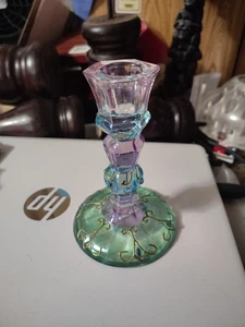 Bougeoir Mardi Gras irisé violet et vert occasion - Photo 1/2