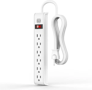 Protector contra sobretensiones de tira de alimentación 6 salidas cable de 6 pies 600J ETL listado protección contra sobrecarga - Imagen 1 de 7