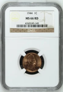 1944 Small Cents Lincoln, Wheat Ears Reverse NGC MS-66 RD - Picture 1 of 2