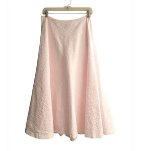 Vintage 90s Ralph Lauren Pink White Seersucker Striped Puffer Maxi Skirt Lined 4 - Picture 1 of 11