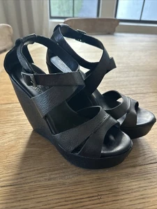 Kork-Ease Korkease Grace Platform Wedge Sandal Black 8 39 Retro Comfort Leather - Picture 1 of 9