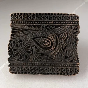 Vintage Wooden Hand Carved Textile Printing Fabric Block Stamp Floral Paisley - Picture 1 of 6