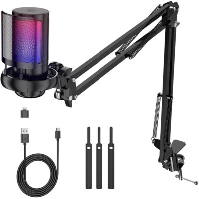 Gaming Mikrofon Mit Arm - RGB Podcast Mikrofon für PC, Streaming, USB Microphone - Bild 1 von 4